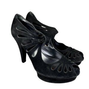 Womens Open Toed Platform Shoes Nine West Black Suede Pumps Size 9.5 M u